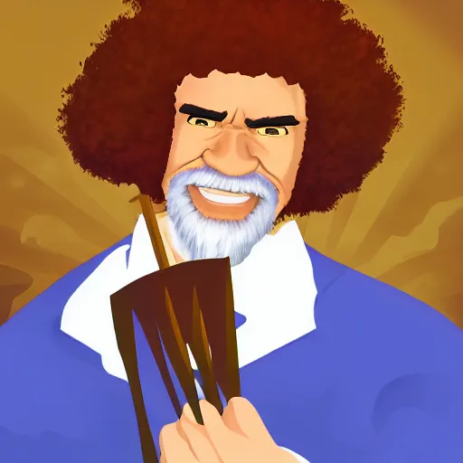 Image similar to bob ross fighting ninjas and screaming