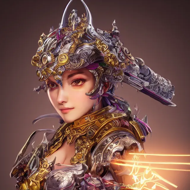 Prompt: studio portrait of lawful good colorful female divine mech paladin as absurdly beautiful, elegant, young innocent gravure idol, ultrafine hyperrealistic detailed face illustration by kim jung gi, irakli nadar, intricate linework, sharp focus, bright colors, matte, octopath traveler, final fantasy, unreal engine highly rendered, global illumination, radiant light, intricate environment