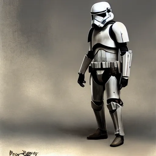 Image similar to an imperial stormtrooper walking, full body photography, extremely long shot, long shot, full-length, head-to-toe, concept art by Doug Chiang cinematic, realistic painting, high definition, concept art, the Mandalorian concept art style