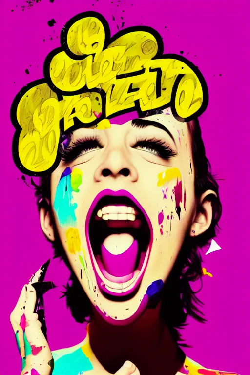 Image similar to girl screamin yolo - aesthetic, smooth painting, remove duplicate every seed image, 4 k, illustration, comical, acrylic paint style, pencil style, torn cosmo magazine style, pop art style, ultrarealism, by mike swiderek, jorge lacera, ben lo, tyler west