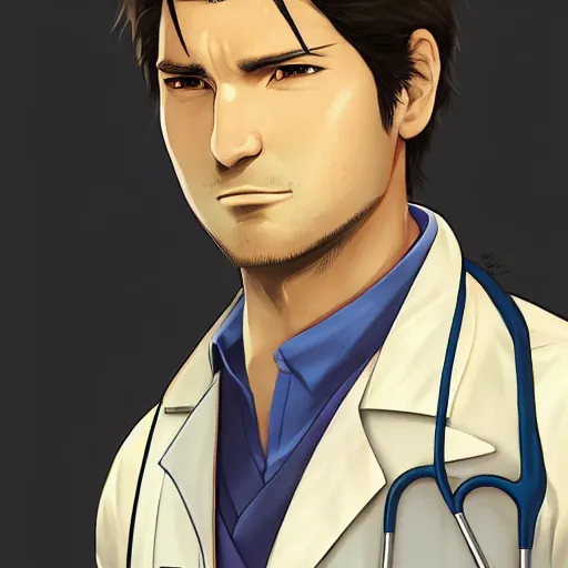 Image similar to portrait of nathan drake as a surgeon, anime fantasy illustration by tomoyuki yamasaki, kyoto studio, madhouse, ufotable, trending on artstation