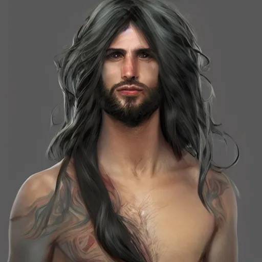 Image similar to bold man with long hair. trending on artstation