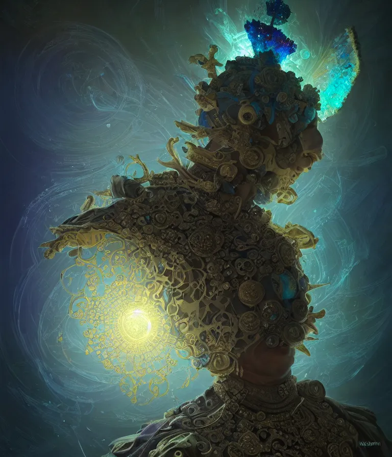 Image similar to front!!! shot of a court jester!!! character, mesmerizing fractal hypercubes, dark holography!!!, future, oil slick nebula, crystalline edges, (((intricate))), elegant, highly detailed, centered, (((artstation, concept art, smooth, sharp focus, artgerm, Tomasz Alen Kopera, Peter Mohrbacher, donato giancola, Joseph Christian Leyendecker, WLOP, Boris Vallejo))), ((raytracing)), mugshot!!!!!, ugly!!!!!!, octane render, nvidia raytracing demo, octane render, nvidia raytracing demo, octane render, nvidia raytracing demo, grainy, muted, 8K, digitalblasphemy, metatron