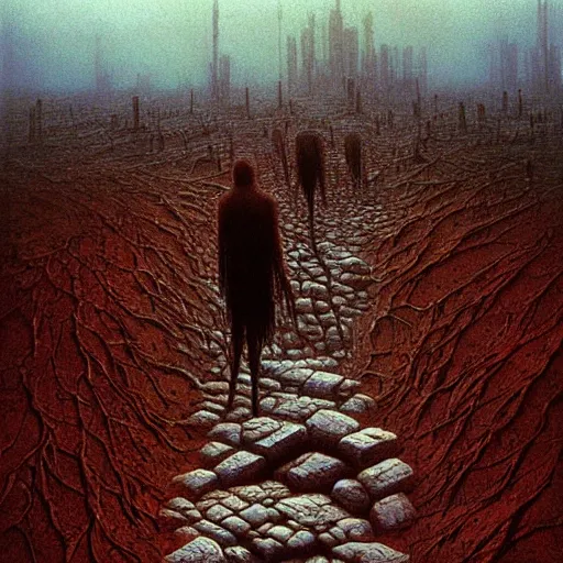 Image similar to survivor walking through apocalyptic new york wasteland, highly detailed beksinski art