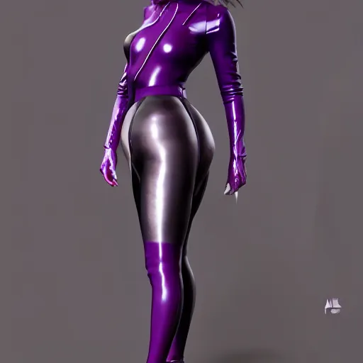 Prompt: a pale goth woman with a modest elaborate elegant purple-grey multilayered latex striped tight high-neck outfit, fully clothed, cgsociety, photorealistic, sublime-cool-badass-hyperadvanced, 16k, smooth, sharp focus, trending on ArtStation, volumetric lighting