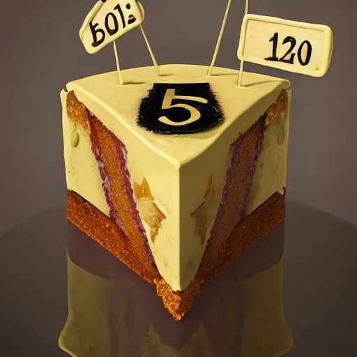 Prompt: an epic of cake with number five hundred on it, oil on canvas, perfect composition, golden ratio, beautiful detailed, photorealistic, digital painting, concept art, smooth, sharp focus, illustration, fantasy background, artstation trending, octane render, unreal engine