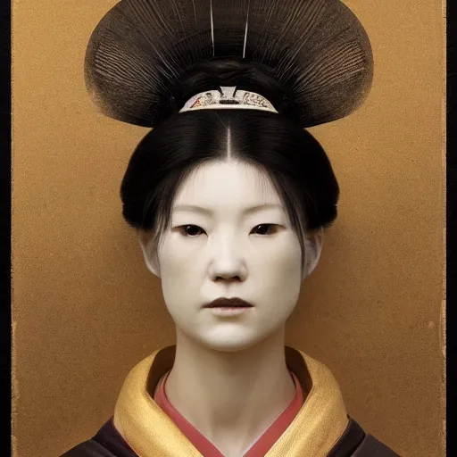 Prompt: portrait of a geisha, kintsugi, fractal, intricate, elegant, highly detailed, digital photography, subsurface scattering, by jheronimus bosch and greg rutkowski,