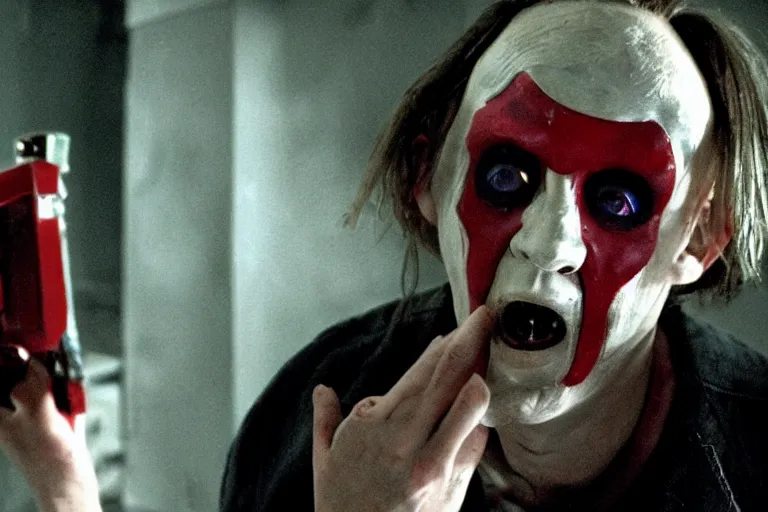 Image similar to macaulay culkin as jigsaw in the saw franchise, cinematic lighting