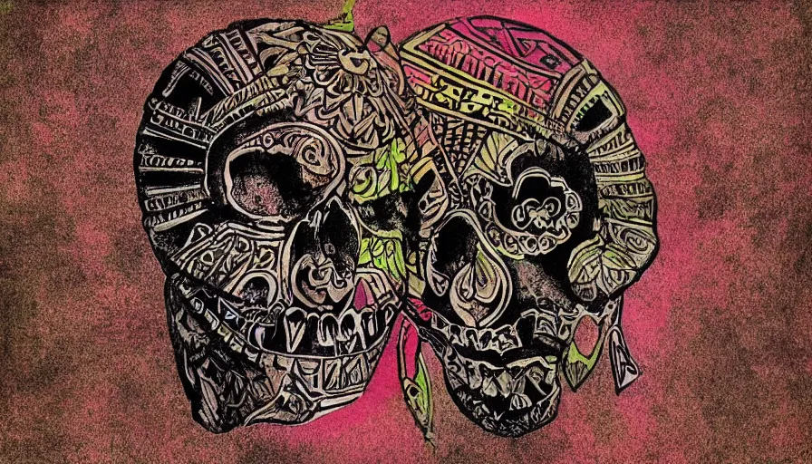 Image similar to single aztec skull, digitally painted