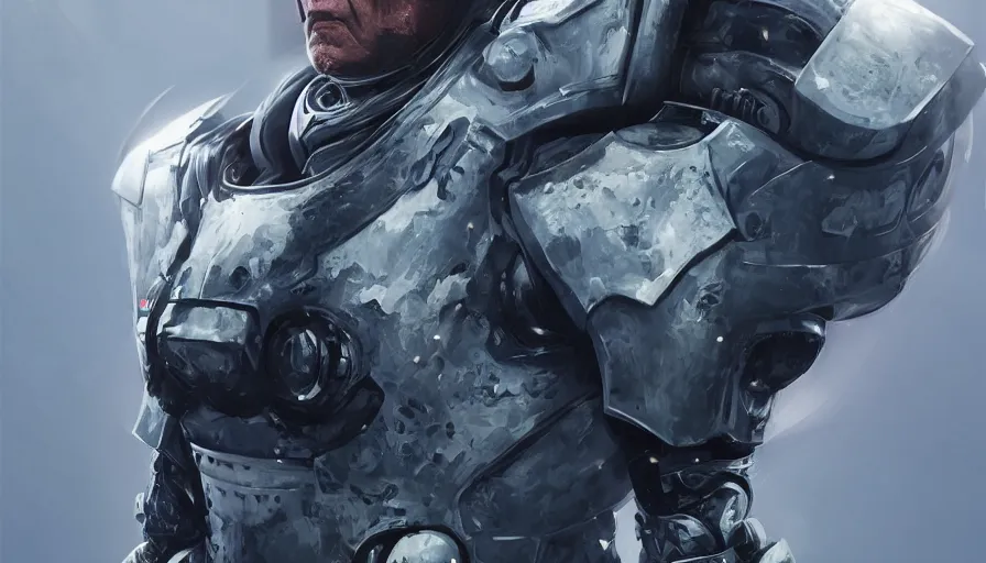 Image similar to joe biden in futuristic marines armor, white background, hyperdetailed, artstation, cgsociety, 8 k