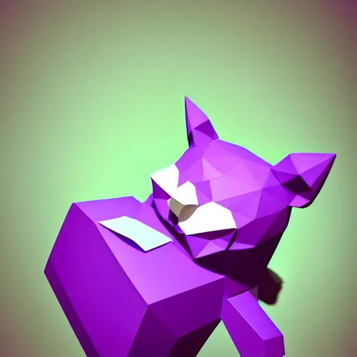 Image similar to a small purple animal with a yellow box on its head, a low poly render by miyamoto, polycount, rayonism, low poly, polycount, rendered in maya