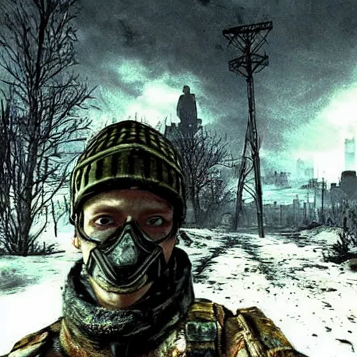 Prompt: metro 2 0 3 3 style, selfie, postapocalytpic