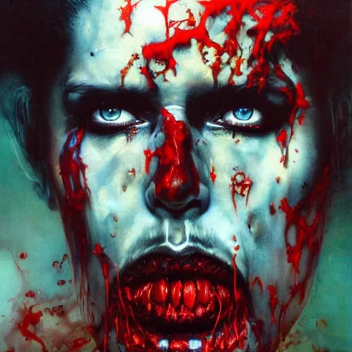 Image similar to UHD photorealistic Zombie Elvis, by Ayami Kojima, Amano, Karol Bak, Mark Brooks, tonalism, rich deep colors. Beksinski painting, art by Adrian Ghenie and Gerhard Richter. art by Takato Yamamoto. masterpiece