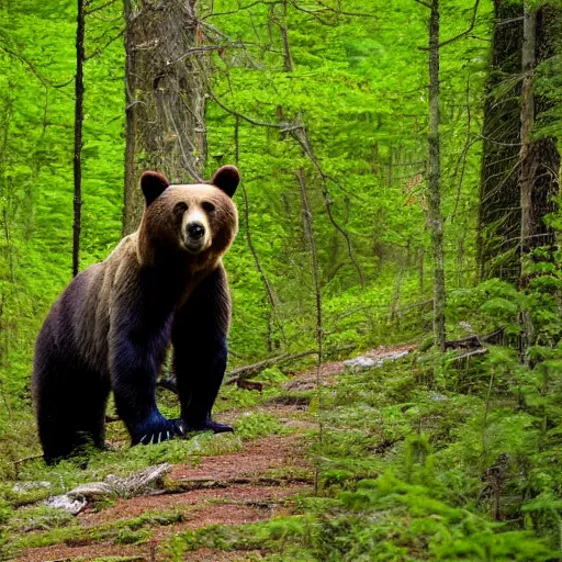 Prompt: a bear walking in the forrest. the bear is gigantic
