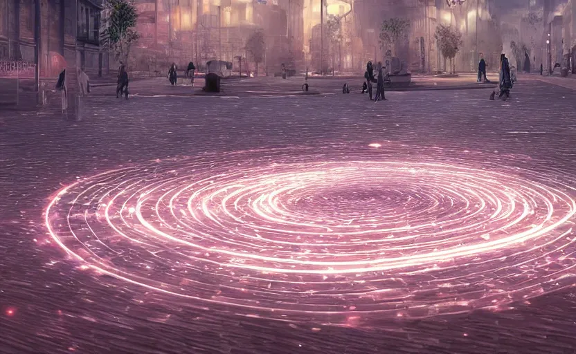 Image similar to pepople and a spiral - shaped white luminous attractor is floating on the ground in soviet city, concept art, art for the game, professional lighting, art painted in street style