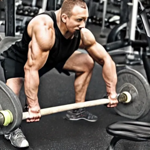 Prompt: an anthropomorphic cat doing deadlifts weight training exercise with a loaded barbell at a gym