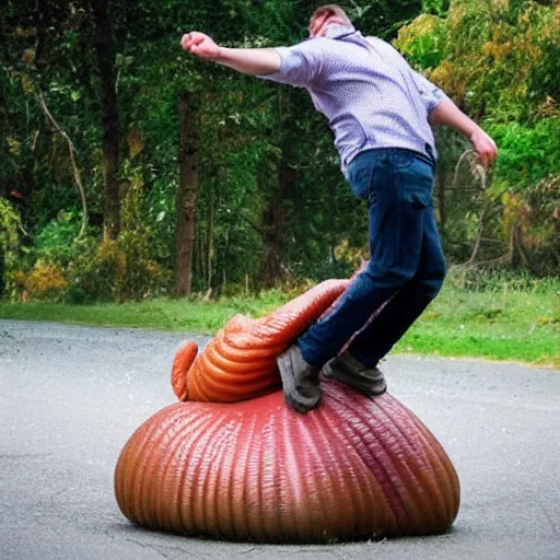 Image similar to a man riding a giant slug