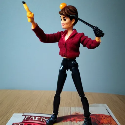 Image similar to full figure, audrey hepburn cos play lumberjack, stop motion vinyl action figure, plastic, toy, butcher billy style