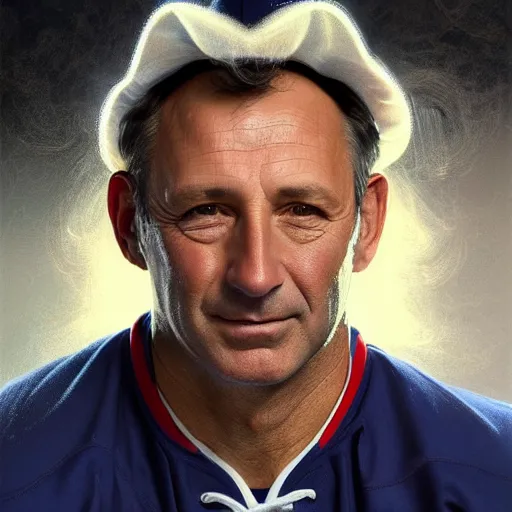 Prompt: beautiful portrait of hockey coach Malarchuk, fantasy, intricate, elegant, highly detailed, digital painting, artstation, concept art, smooth, sharp focus, luxury fashion illustration, art by artgerm and greg rutkowski and alphonse mucha, brightly lit cinematic soft lighting, photorealistic