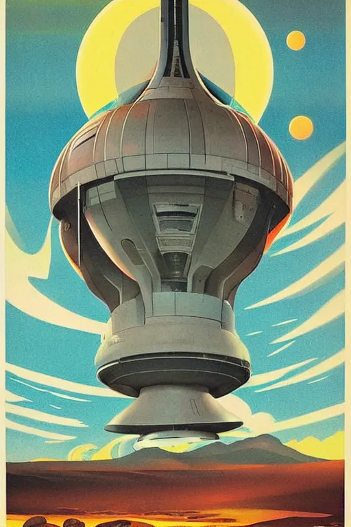 Prompt: 7 0 s travel poster for an extraterrestrial system destination, chris moore
