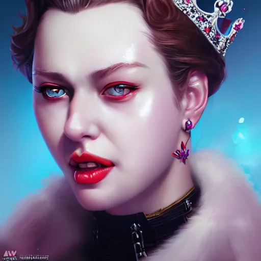 Prompt: queen elizabeth portrait ahegao face glossy glare glitter saliva by wlop and artgerm, artstation trending