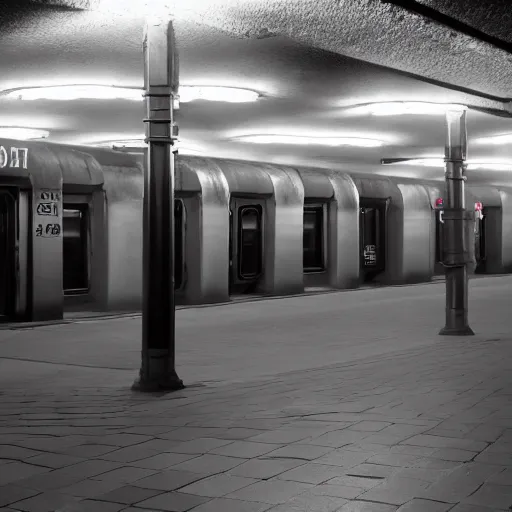 Prompt: a photograph of a creepy, liminal subway station