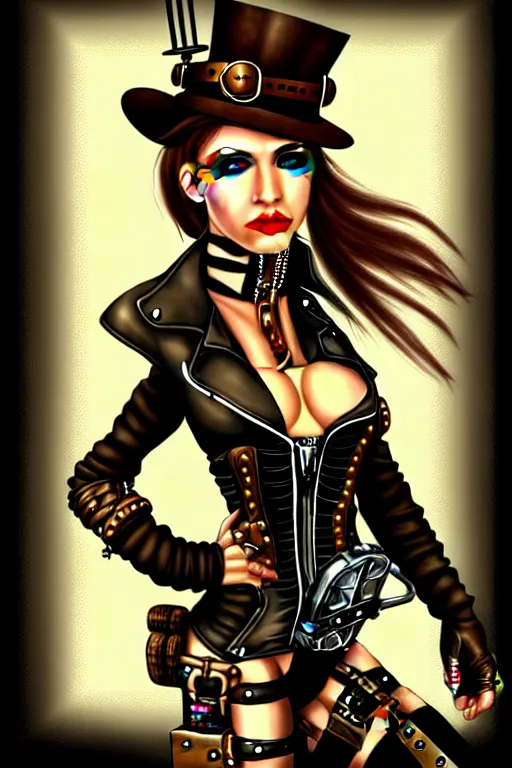 Prompt: steampunk biker girl by karl kopinski