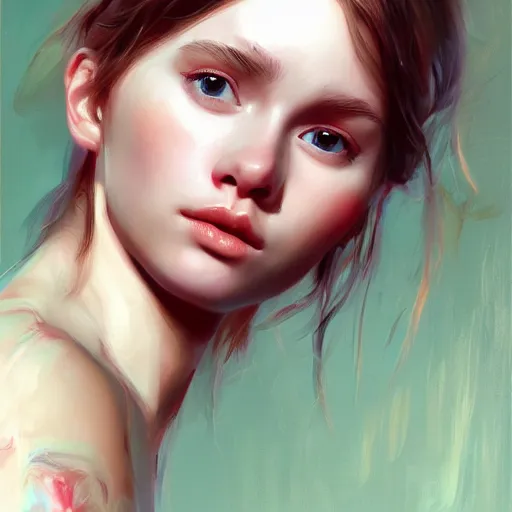Prompt: of a photorealistic portrait painting of a beautiful girl in russian by wlop, artstation : 9, cartoony, soft vibrant colors, symmetrical face : 2