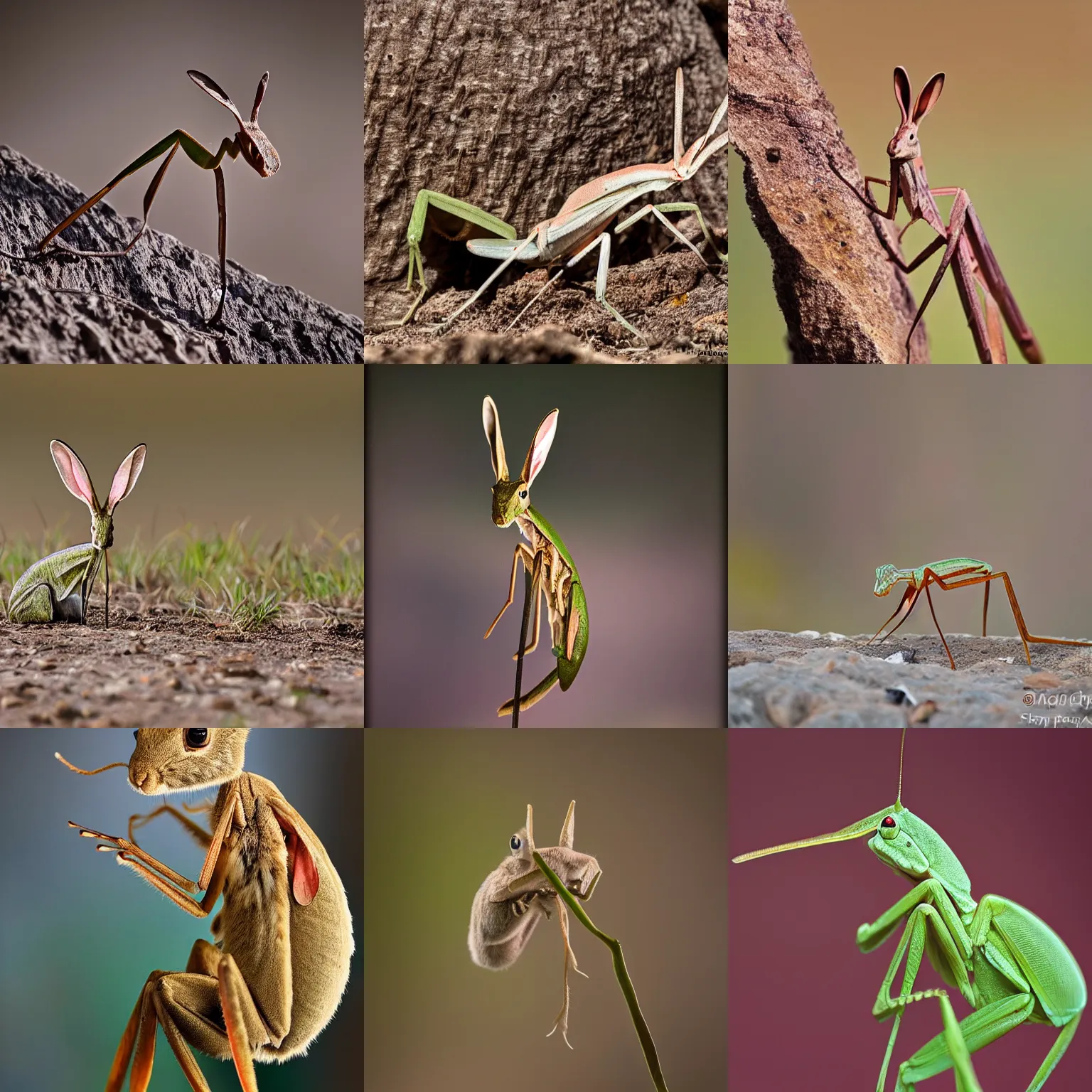 Prompt: a bunny - mantis, wildlife photography