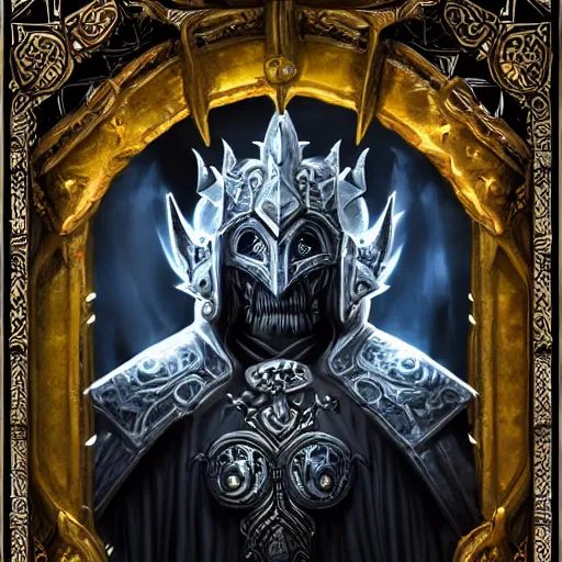 Prompt: professionally-painted ultradetailed ornate RPG award winning masterpiece illustration of beautiful symmetrical Lich King, fully clothed with black robe with silver ornates, digital airbrush painting, 3d rim light, hyperrealistic, artstation, cgsociety, kodakchrome, golden ratio