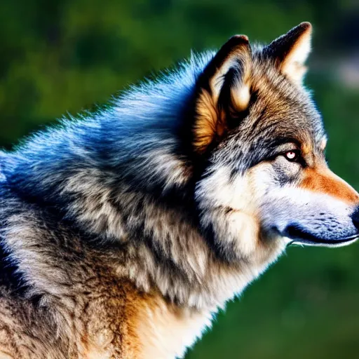 Image similar to professional full - body side profile photograph of a slightly fluffy light tan tibetan wolf with brown accents, hd, 8 k, highly detailed, high quality, cute