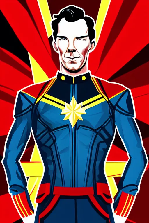 Prompt: Benedict cumberbatch as Captain Marvel high quality digital painting in the style of James Jean