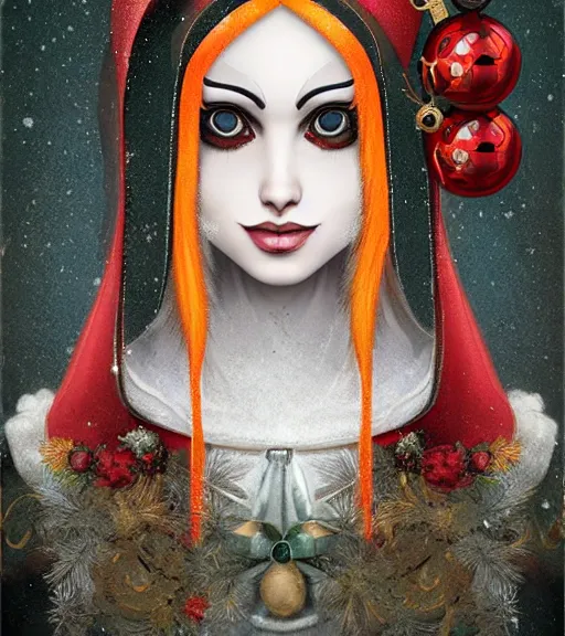 Prompt: beautiful female character inspired by venice carnival, christmas and nun | | digital artwork made by greg rutswork, anna dittmann, rosdraws and lois van barlee, symmetrical, anatomically correct, tongue out