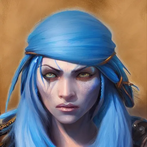 Prompt: a detailed portrait of a woman pirate with blue hair, by justin gerard, digital art, realistic painting, dnd, character design, trending on artstation