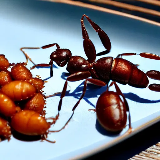 Prompt: fried ants with ketchup, Michelin star, award winning