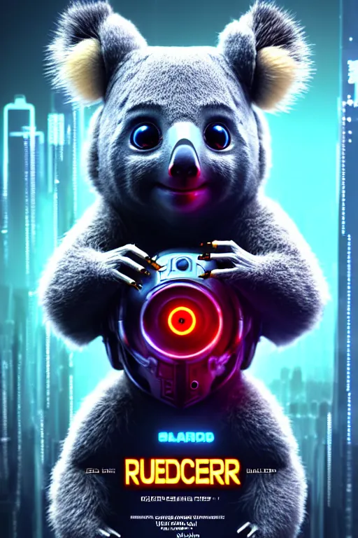 Image similar to high quality 3 d render very cute cyborg koala! cyberpunk highly detailed, unreal engine cinematic smooth, in the style of blade runner & detective pikachu, hannah yata charlie immer, moody light, low angle, uhd 8 k, sharp focus