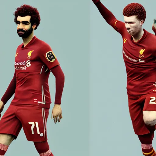 Prompt: a hybrid of mohamed salah and kevin de bruyne, 3 d octane render, artstation, edu souza, sichen lin