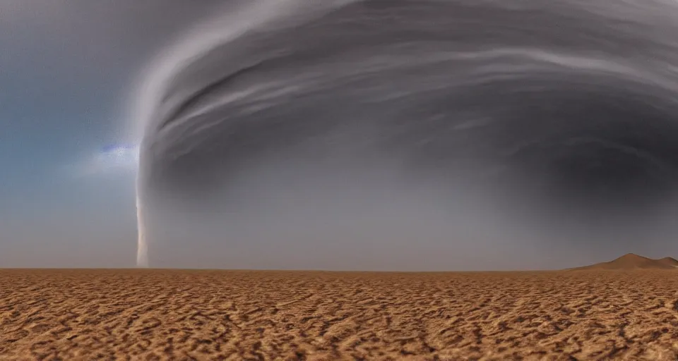 Prompt: a monster that is a tornado of sand over the desert, 4 k, hyper detailed, photorealistic