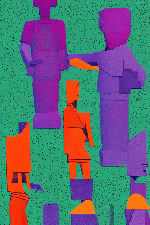 Image similar to cubist moai statue cutout digital illustration cartoon colorful beeple