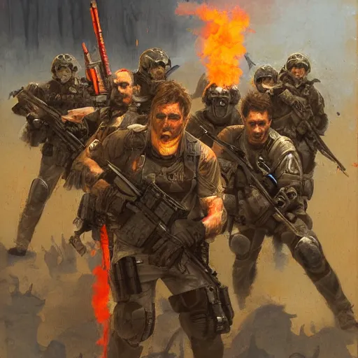 Prompt: tactical team in hell, by jon foster
