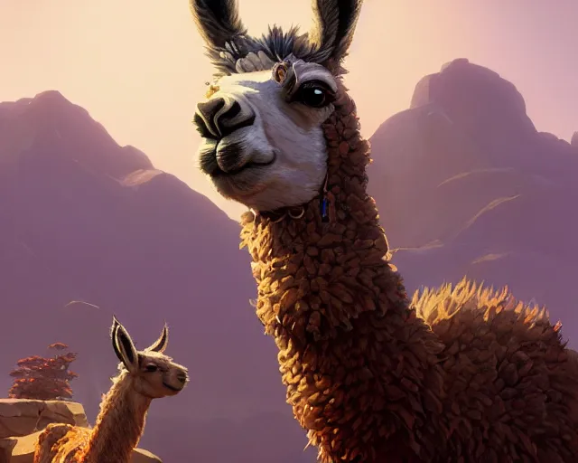 Image similar to Highly detailed portrait of a llama mob boss, in GTA V, Stephen Bliss, unreal engine, fantasy art by Greg Rutkowski, Loish, Rhads, ferdinand knab, Makoto Shinkai and Lois van baarle, ilya kuvshinov, rossdraws, Tom Bagshaw, global illumination, radiant light, detailed and intricate environment