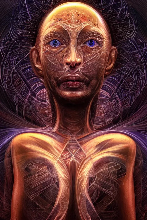 Prompt: Prometheus Engineer Centered, uncut, unzoom, symmetry. charachter illustration. Dmt entity manifestation. Surreal render, ultra realistic, zenith view. Made by hakan hisim feat cameron gray and alex grey. Polished. Inspired by patricio clarey, heidi taillefer scifi painter glenn brown. Slightly Decorated with Sacred geometry and fractals. Extremely ornated. artstation, cgsociety, unreal engine, ray tracing, detailed illustration, hd, 4k, digital art, overdetailed art. Intricate omnious visionary concept art, shamanic arts ayahuasca trip illustration. Extremely psychedelic. Dslr, tiltshift, dof. 64megapixel. complementing colors. Remixed by lyzergium.art feat binx.ly and machine.delusions. zerg aesthetics. Trending on artstation, deviantart