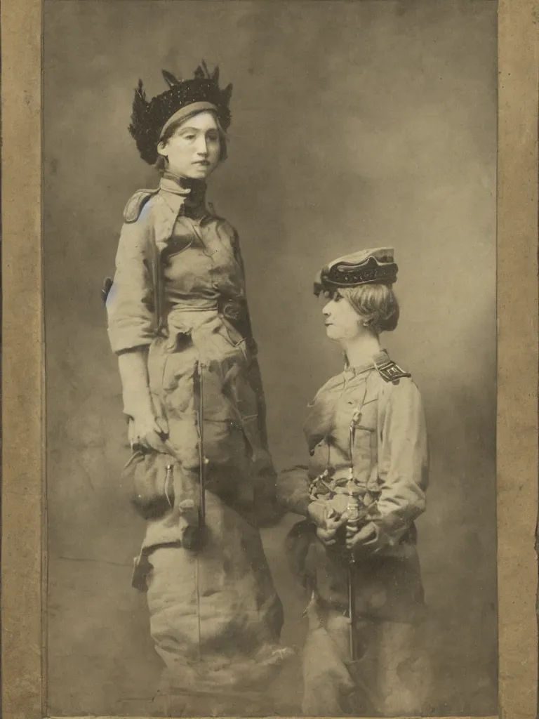 Image similar to portrait of a lonely female soldier floating in the air, wearing a crown, by george henry harlow