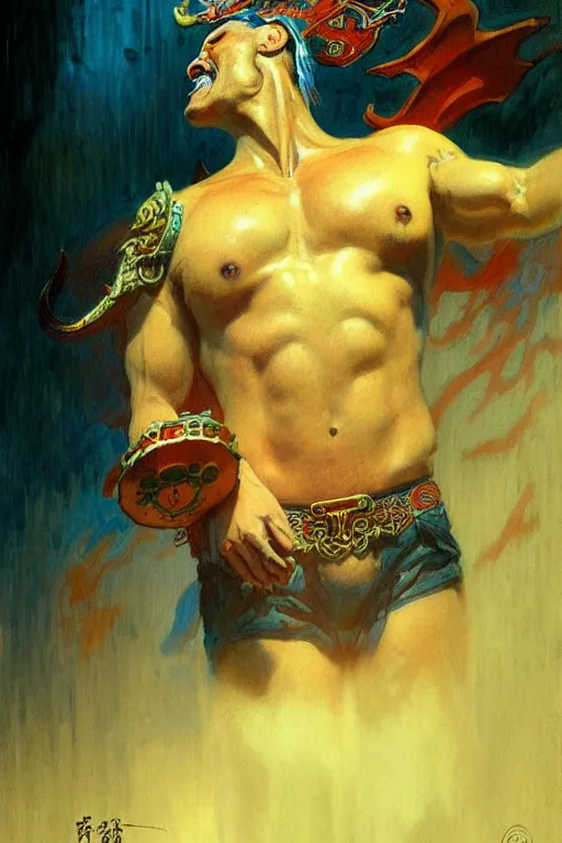 Prompt: monster, character design, tang dynasty, colorful, painting by gaston bussiere, craig mullins, j. c. leyendecker, tom of finland