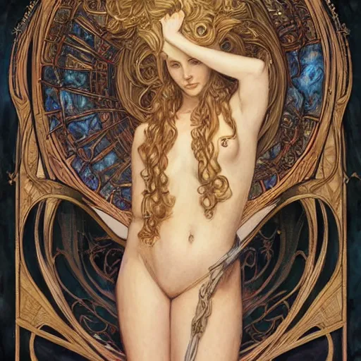 Image similar to an art nouveau painting in the style of donato giancola, and in the style of charlie bowater, and in the style of stephen bauman. symmetry, smooth, sharp focus, semi - realism, intricate detail.