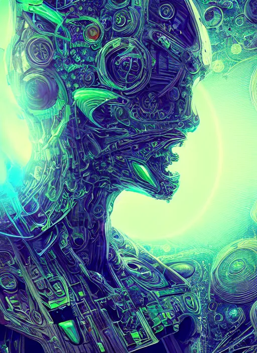 Prompt: a machine god in the machine universe encounters a living being organic cosmos inside an asymmetric orthogonal non - euclidean upside down inside out world with an infinite cosmic spiral waterfall of living information, inspired by android jones and beeple, hyperrealistic, extreme detail, digital art, concept art, rendered in cinema 4 d, cryengine 8 k