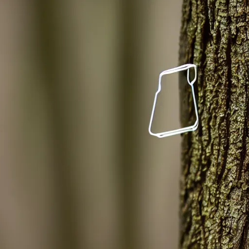 Image similar to office paperclip, paperclip, googly eyes, in the woods, photography, depth of field, 4 k resolution