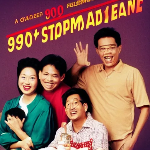 Image similar to a 1 9 9 0 s singaporean promotional poster for a sitcom