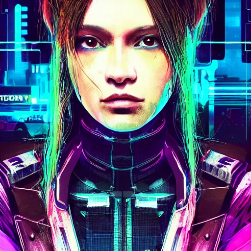 Image similar to “high detail picture of a Cyberpunk girl, digital art, concept art, neon colors, high contrast, sharp focus, hiperrealist, photorealist, Artstation HQ, DeviantArt, cybernetics, techwear, urban samurai, netrunner, Shadowrun, Cyberpunk 2077, Deus Ex, Eddy Shinjuku, Rene Gorecki, Yulin Li, 4k UHD, Unreal Engine 5”