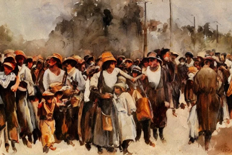 Image similar to a painting of immigrants in argentina, 1 9 2 3